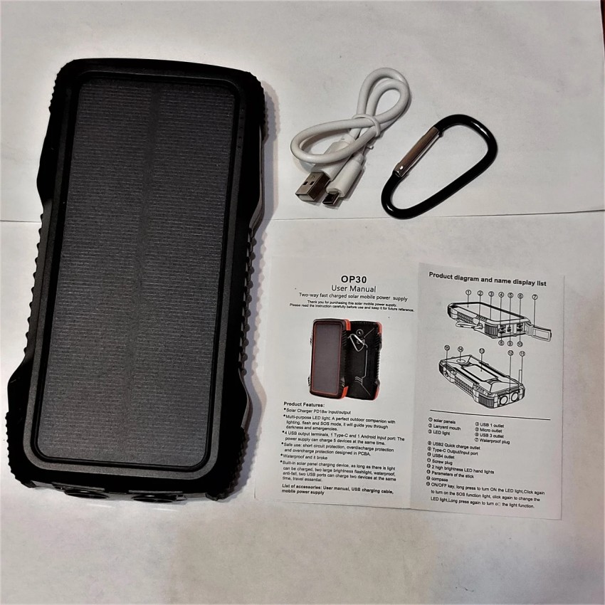 OP30 Solar powerbank 20000 mAh 4 USB, micro USB, Type-C